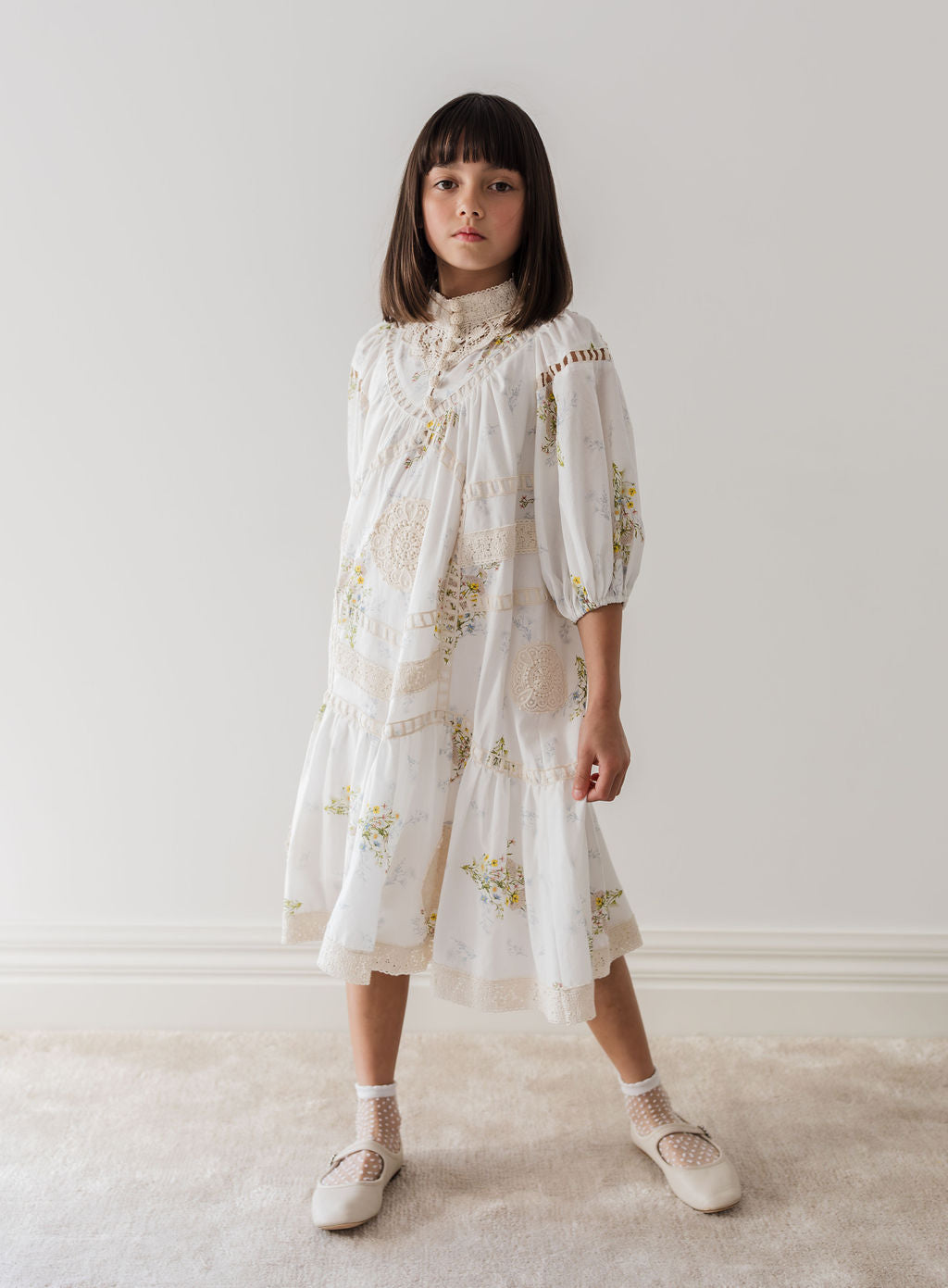 Petite Amalie Spring Meadow Doily Applique Voile Dress