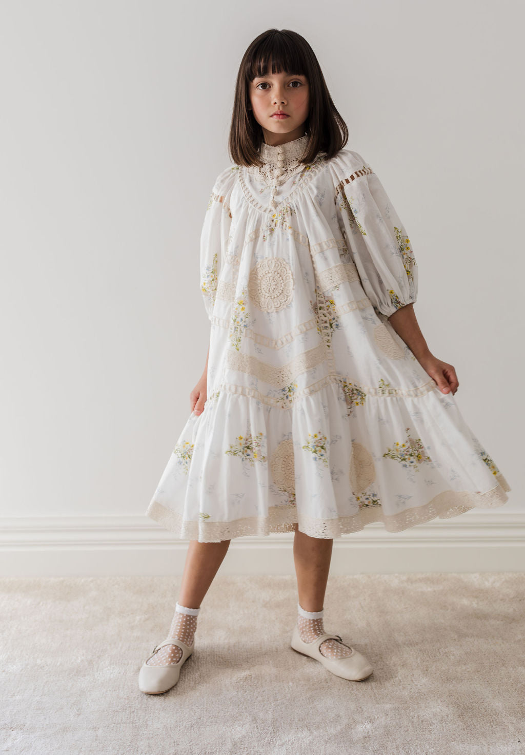 Petite Amalie Spring Meadow Doily Applique Voile Dress