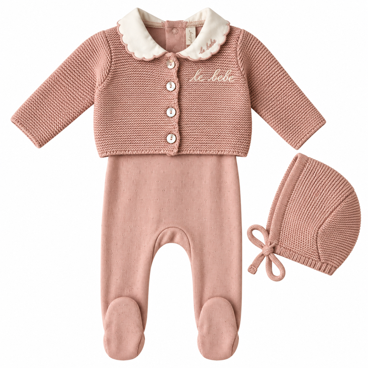 Lilette Dusty Pink Le Bebe Footie With Cardigan