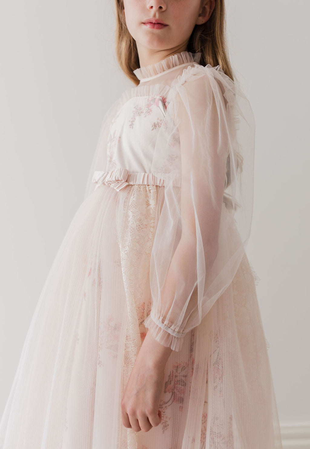 Petite Amalie Blush Orchid French Lace And Tulle Gown