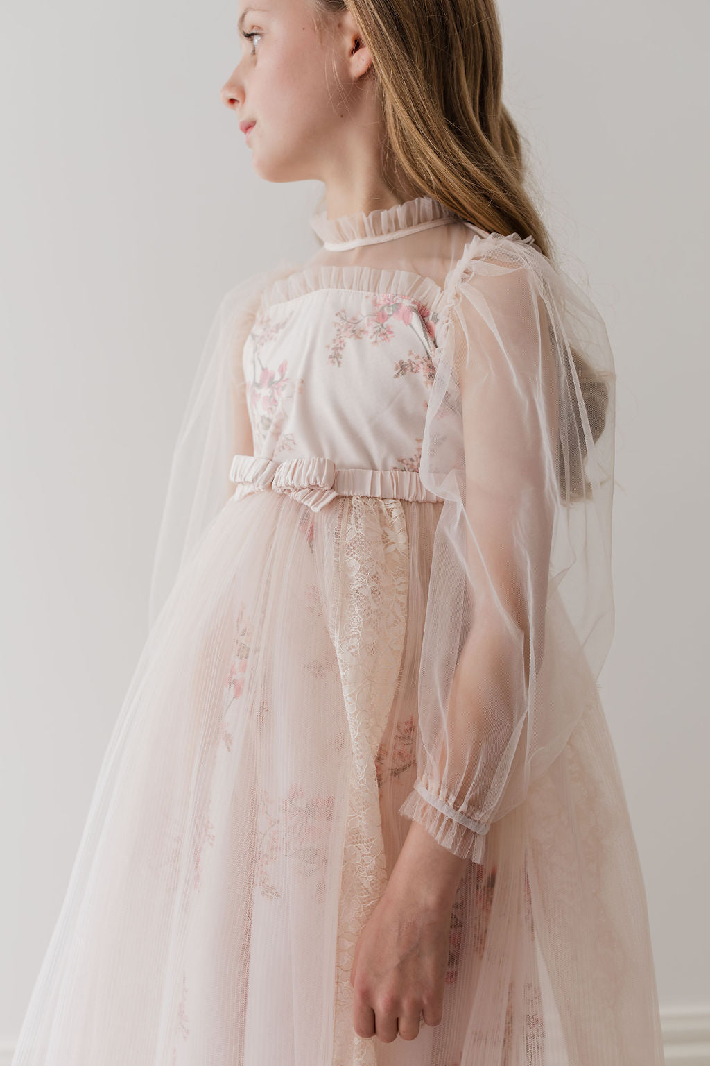 Petite Amalie Blush Orchid French Lace And Tulle Gown