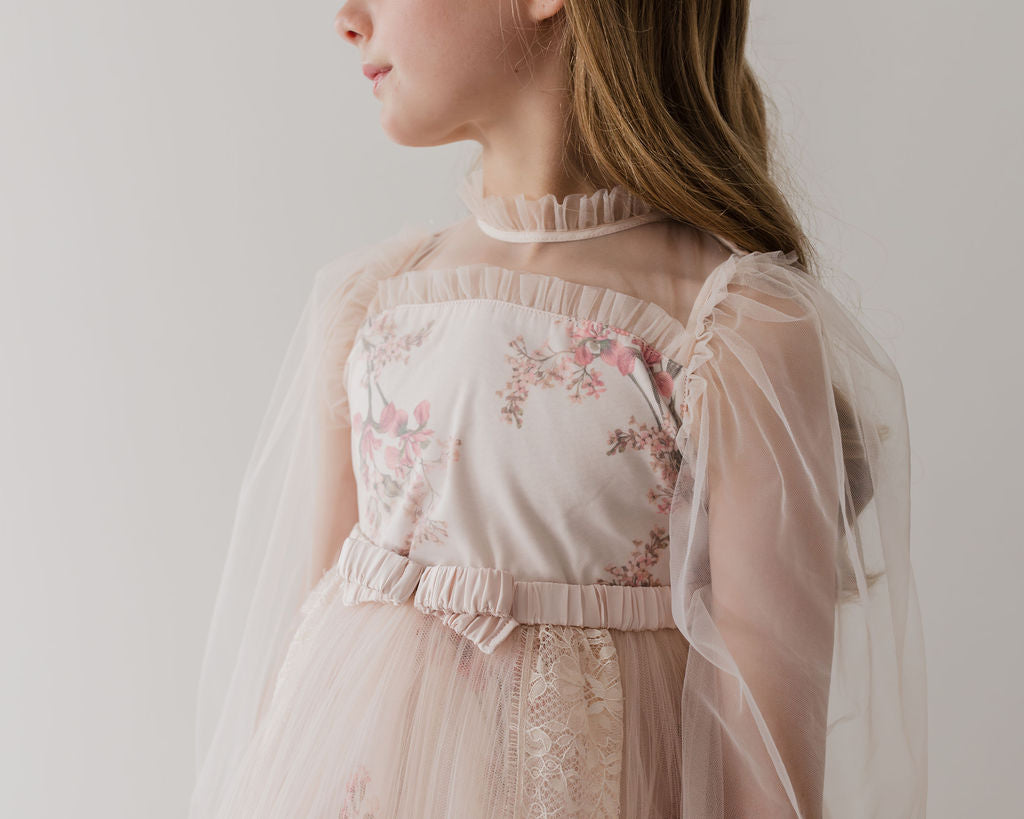 Petite Amalie Blush Orchid French Lace And Tulle Gown