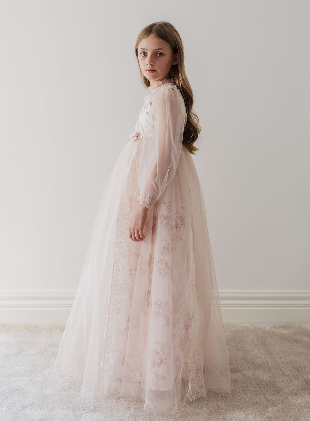 Petite Amalie Blush Orchid French Lace And Tulle Gown