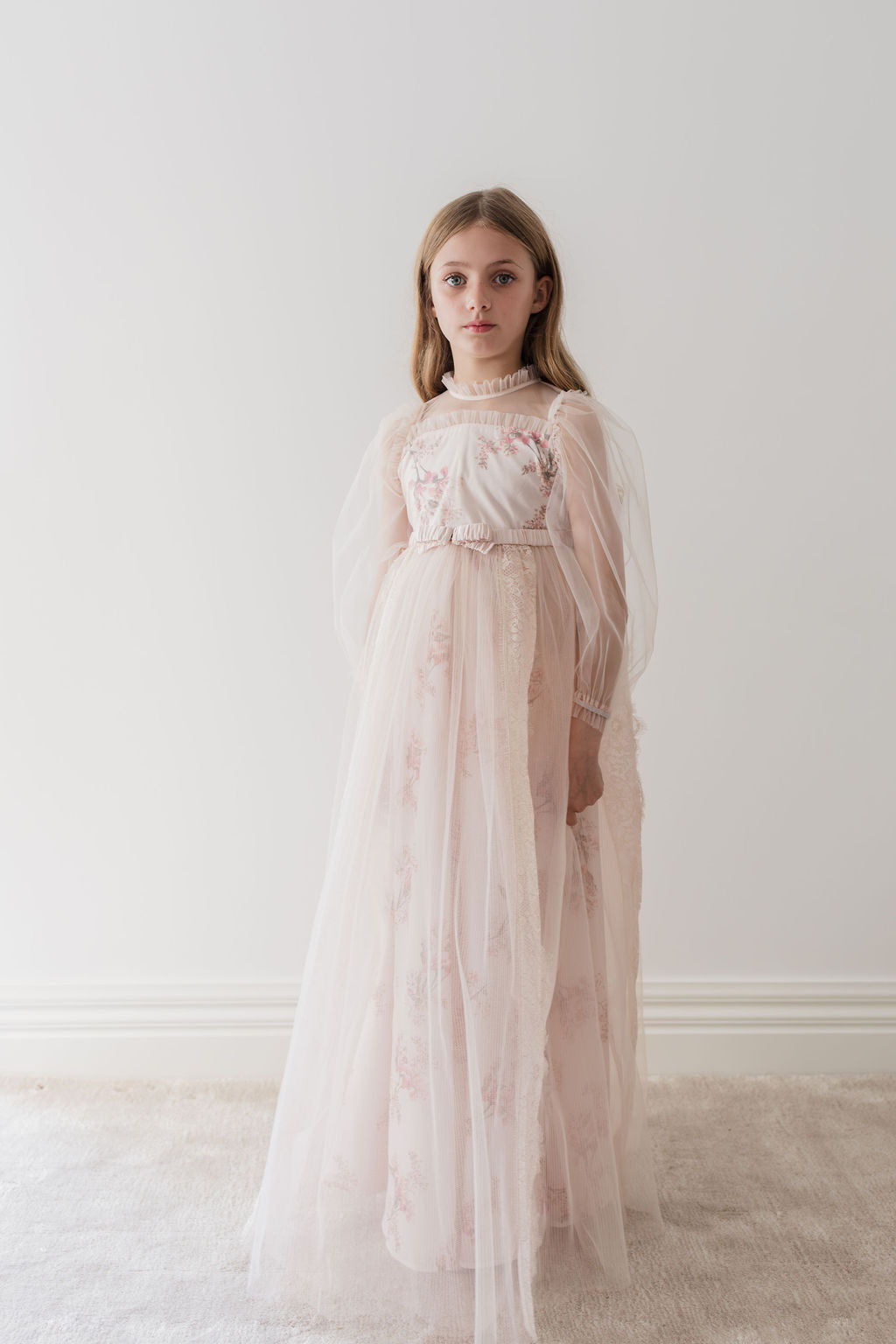 Petite Amalie Blush Orchid French Lace And Tulle Gown