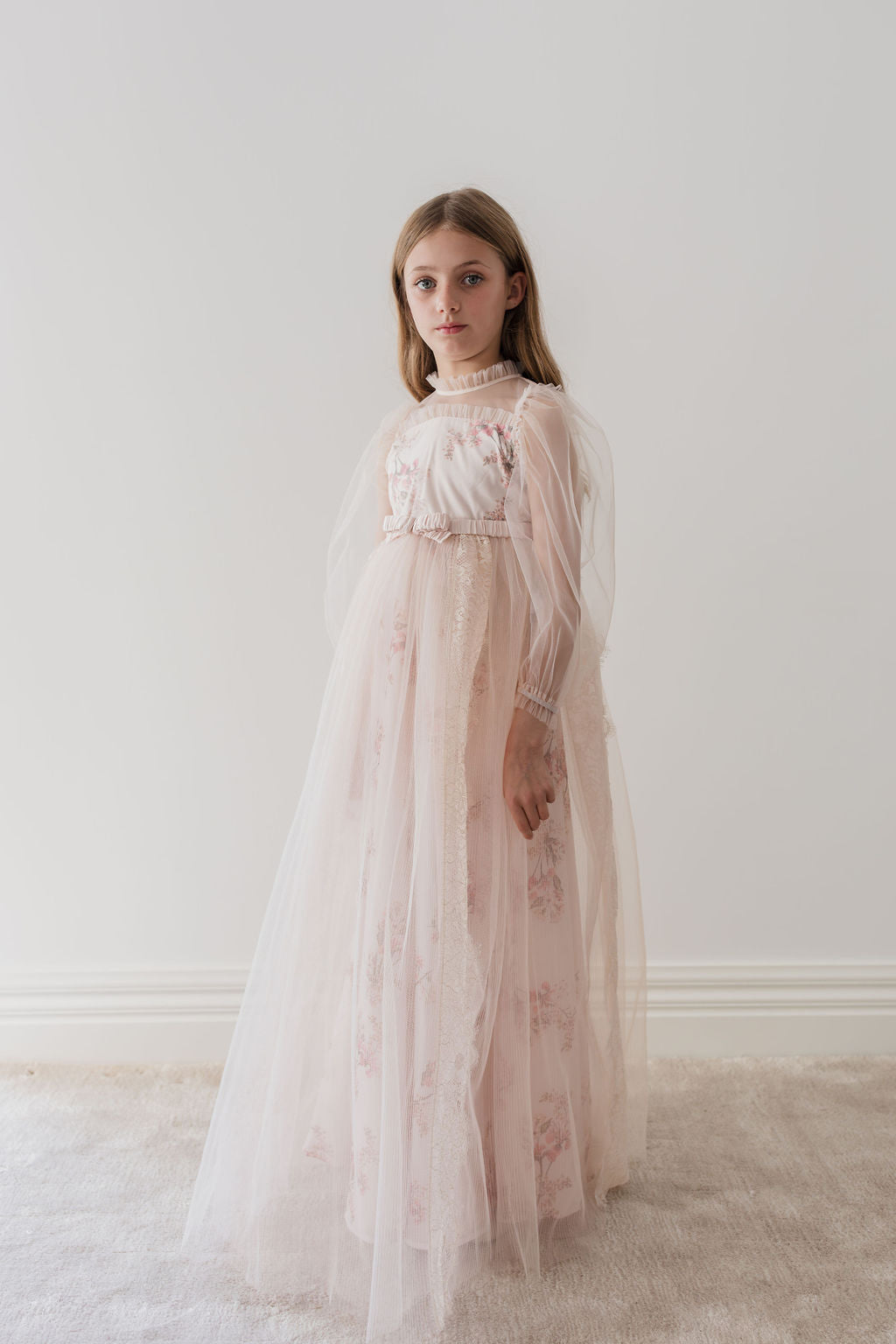 Petite Amalie Blush Orchid French Lace And Tulle Gown