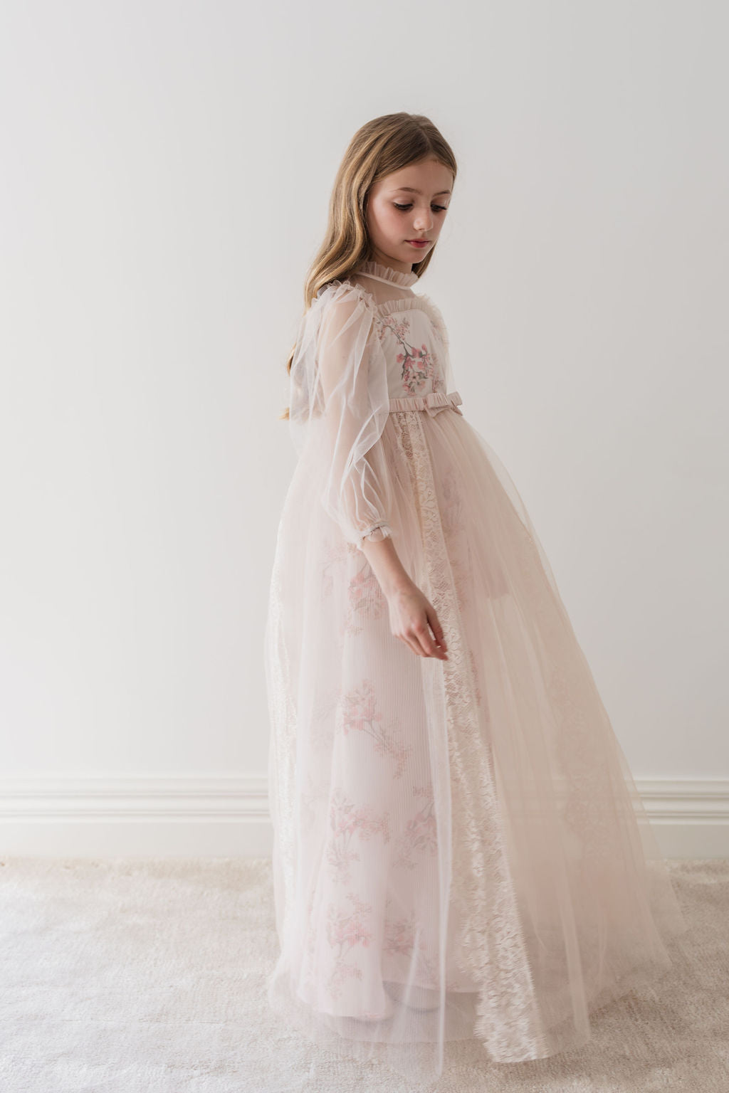 Petite Amalie Blush Orchid French Lace And Tulle Gown