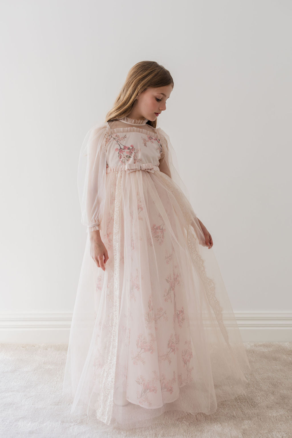 Petite Amalie Blush Orchid French Lace And Tulle Gown