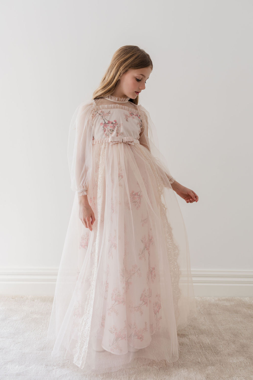 Petite Amalie Blush Orchid French Lace And Tulle Gown