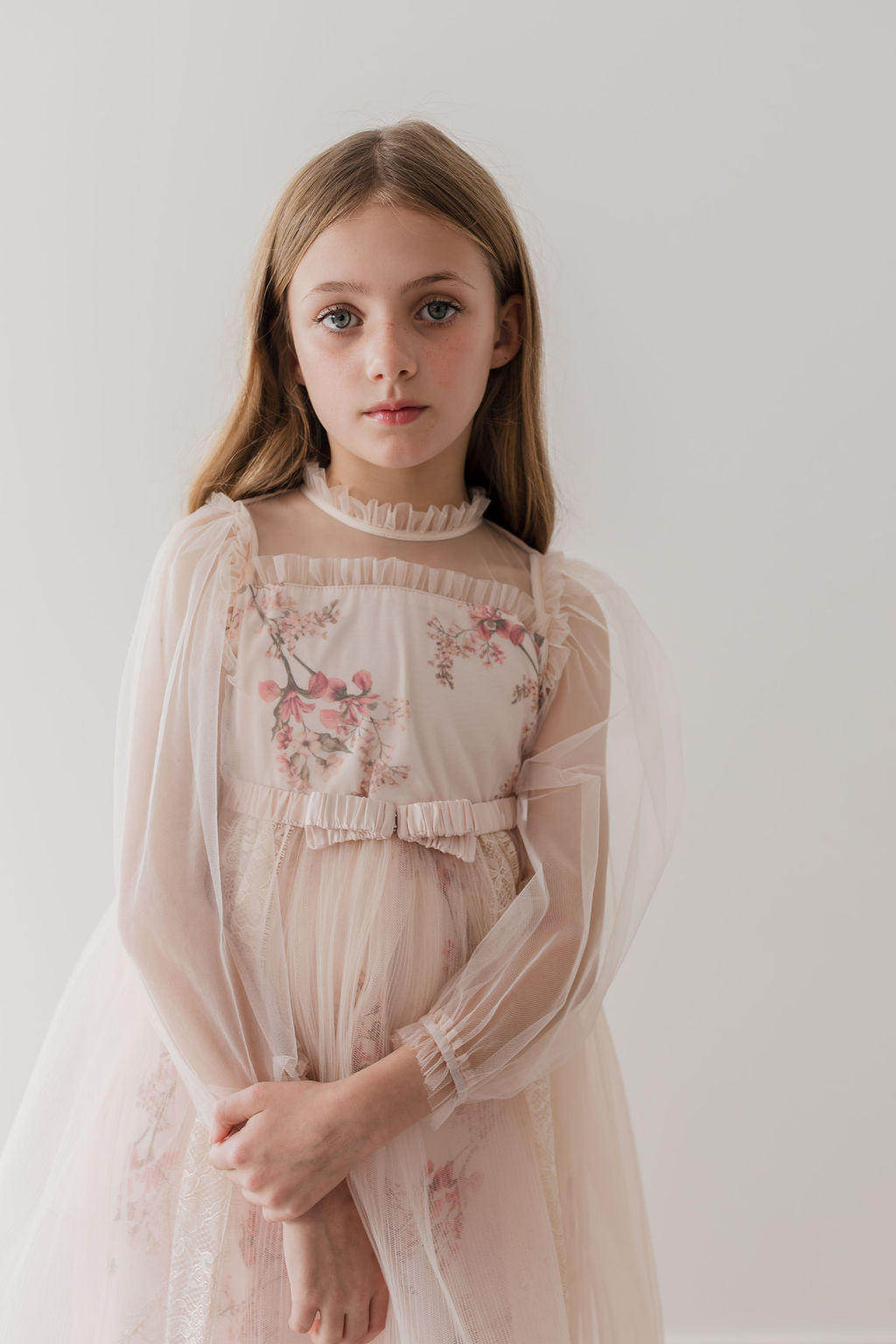 Petite Amalie Blush Orchid French Lace And Tulle Gown