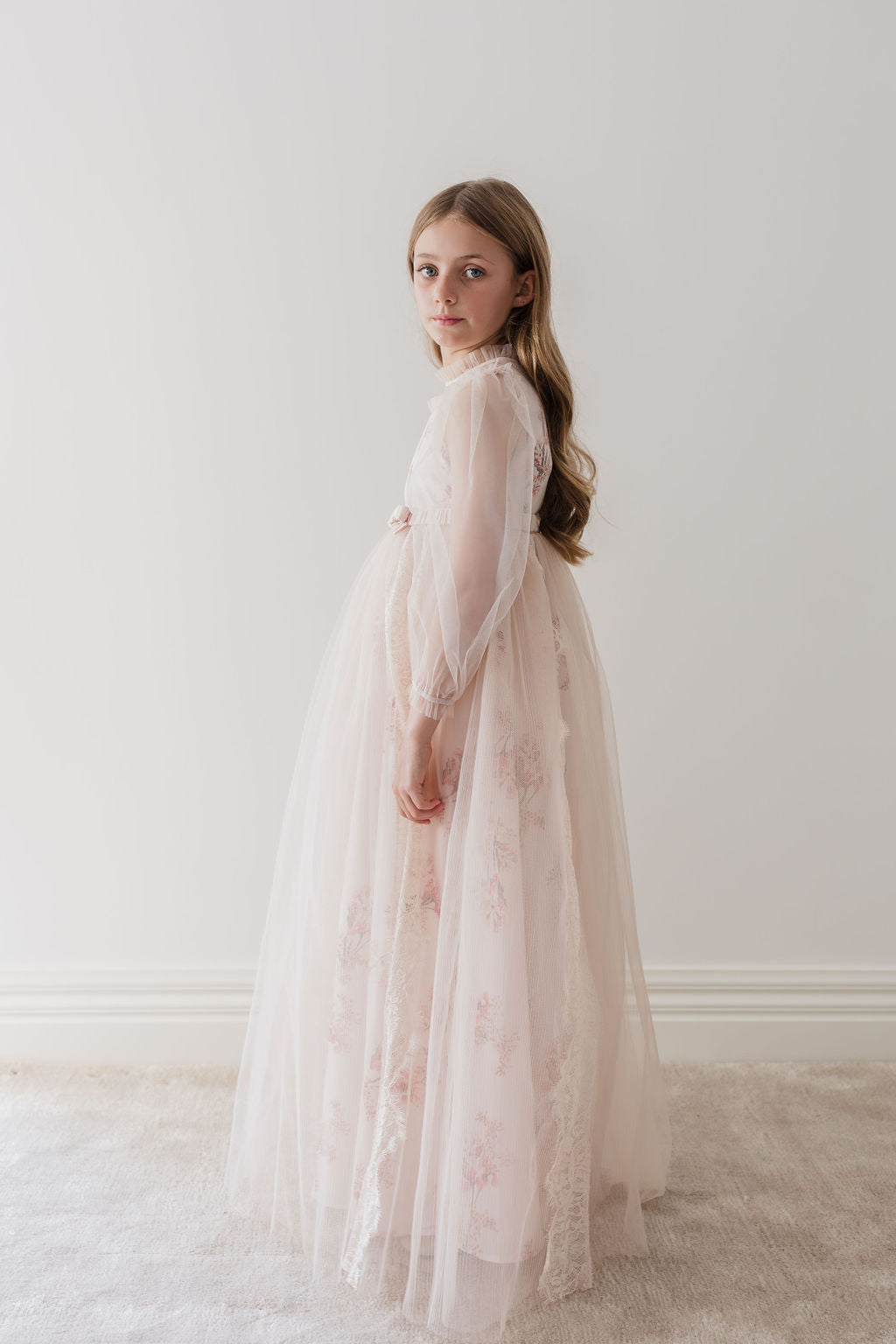 Petite Amalie Blush Orchid French Lace And Tulle Gown