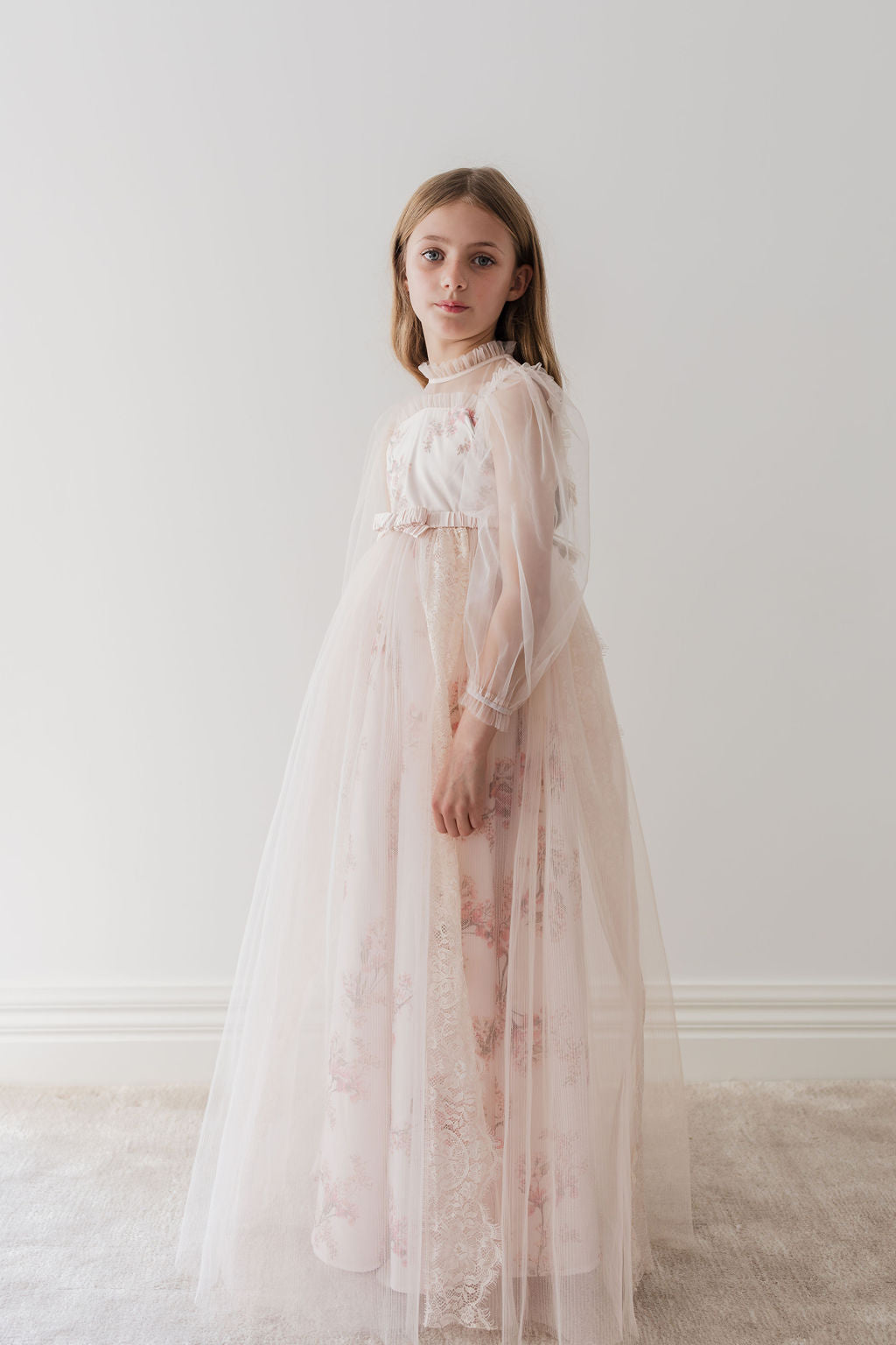 Petite Amalie Blush Orchid French Lace And Tulle Gown