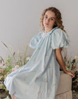 Steph Pale Wash Embroidered Chambray Babydoll Dress