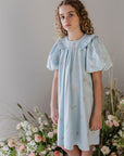 Steph Pale Wash Embroidered Chambray Babydoll Dress