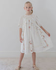 Petite Amalie White Cross Stitch Elbow Sleeve Dress