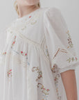 Petite Amalie White Cross Stitch Elbow Sleeve Dress