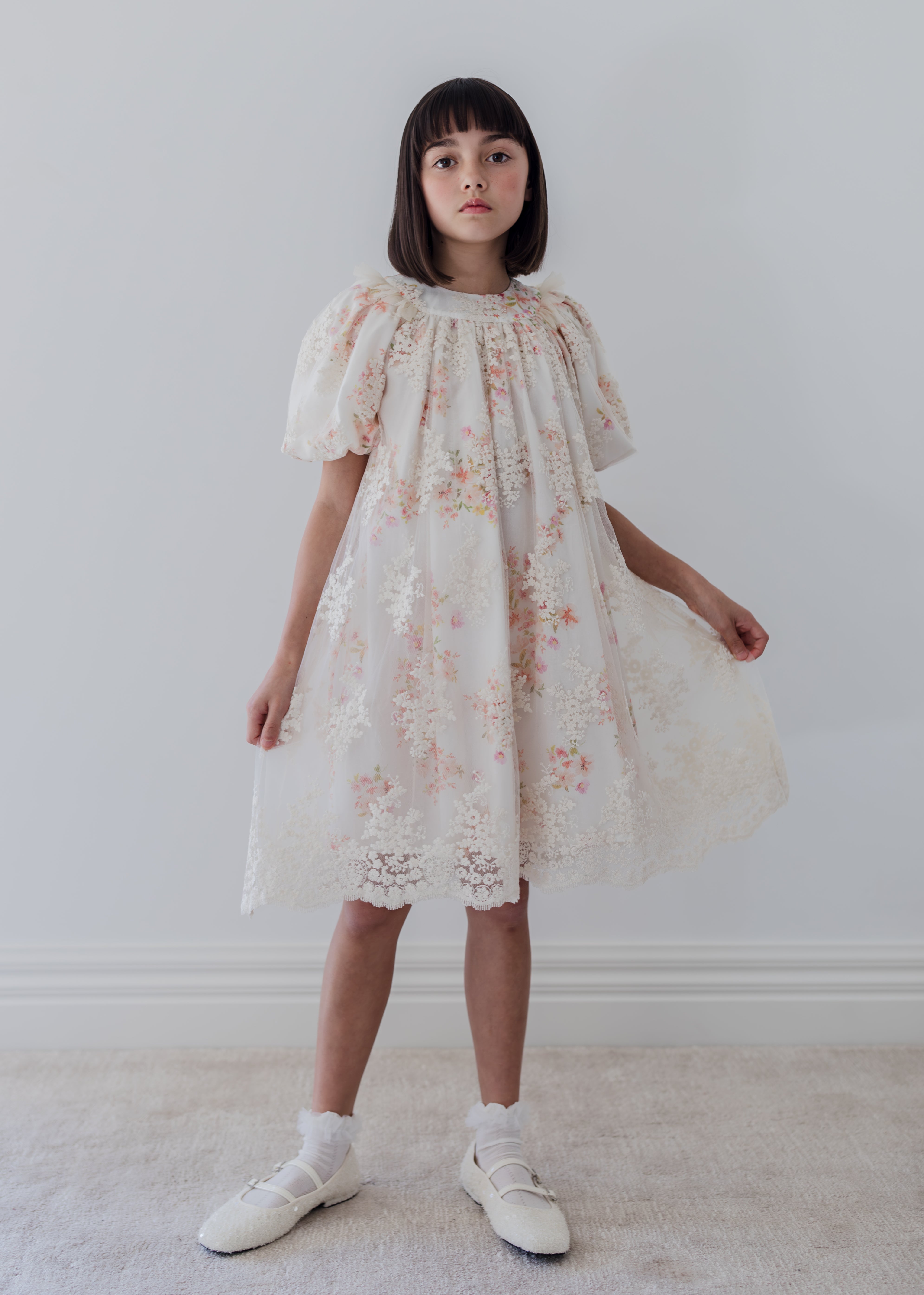 Petite Amalie Vintage Embroidered Overlay Ditsy Dress flamingobabychild Petite Amalie Vintage Embroidered Overlay Ditsy Dress flamingobabychild