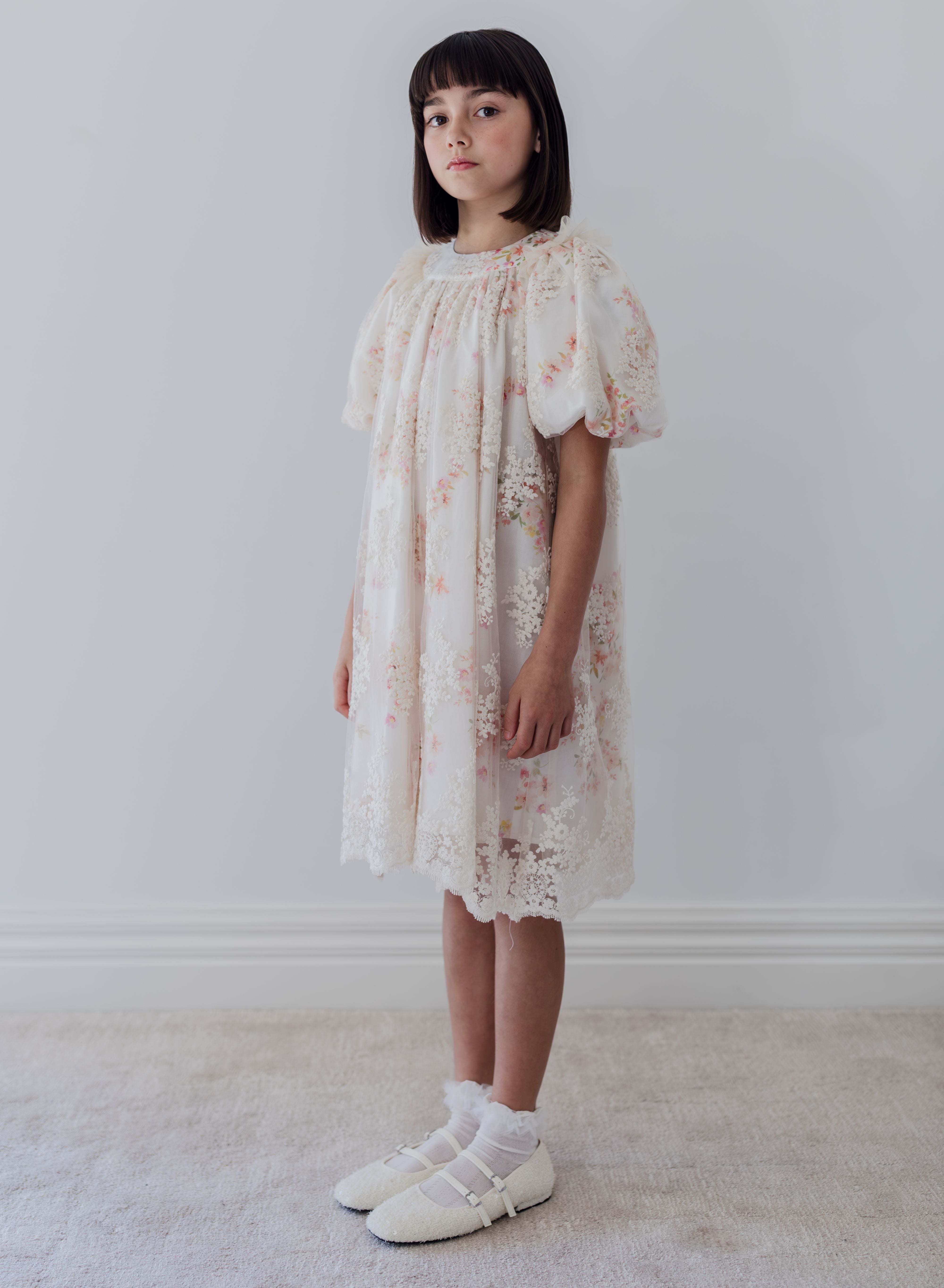 Petite Amalie Vintage Embroidered Overlay Ditsy Dress flamingobabychild Petite Amalie Vintage Embroidered Overlay Ditsy Dress flamingobabychild