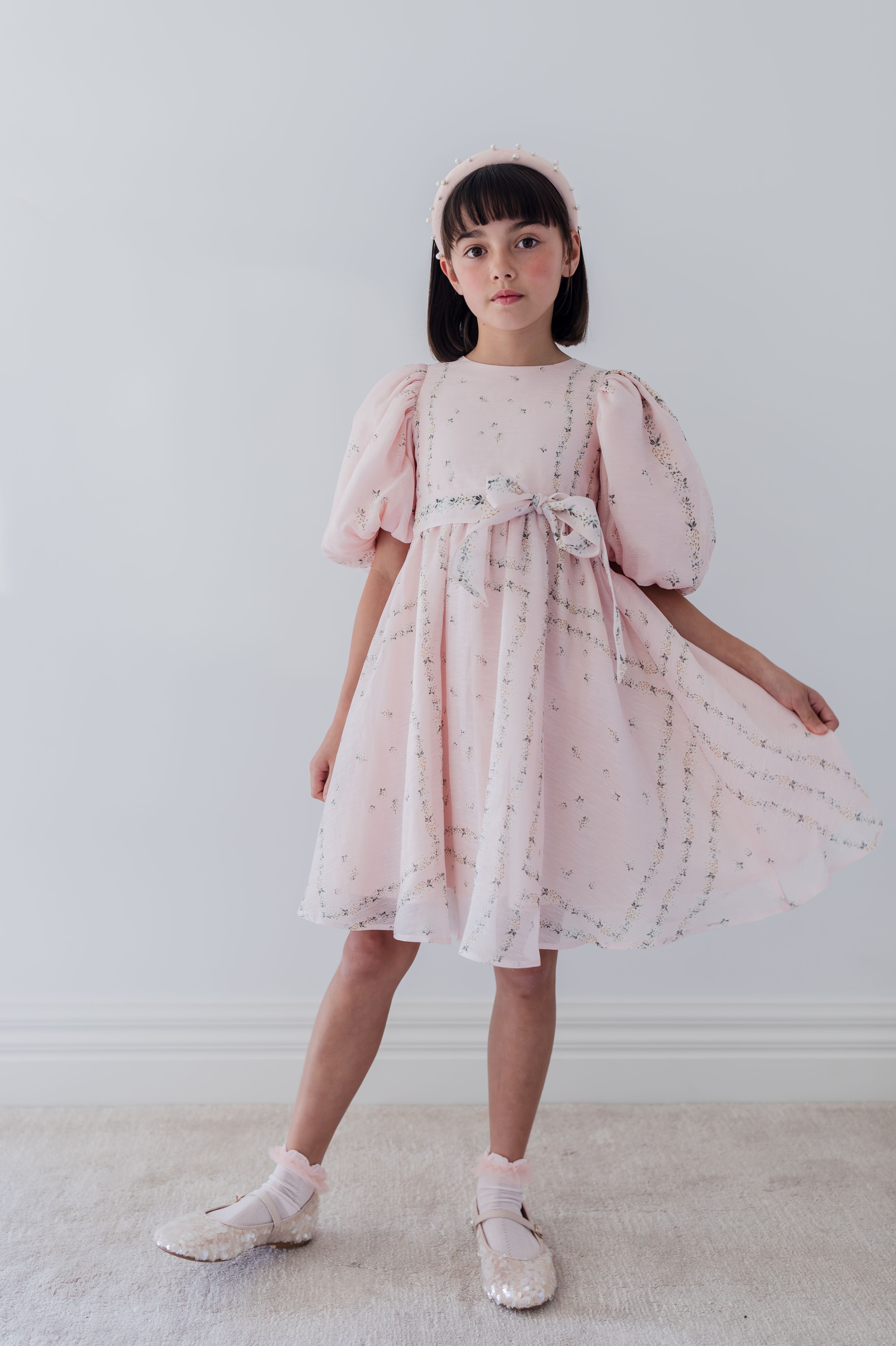 Petite Amalie Delicate Border Print Silk Linen Dress