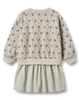 Wheat Green Flowers Sweat Dress