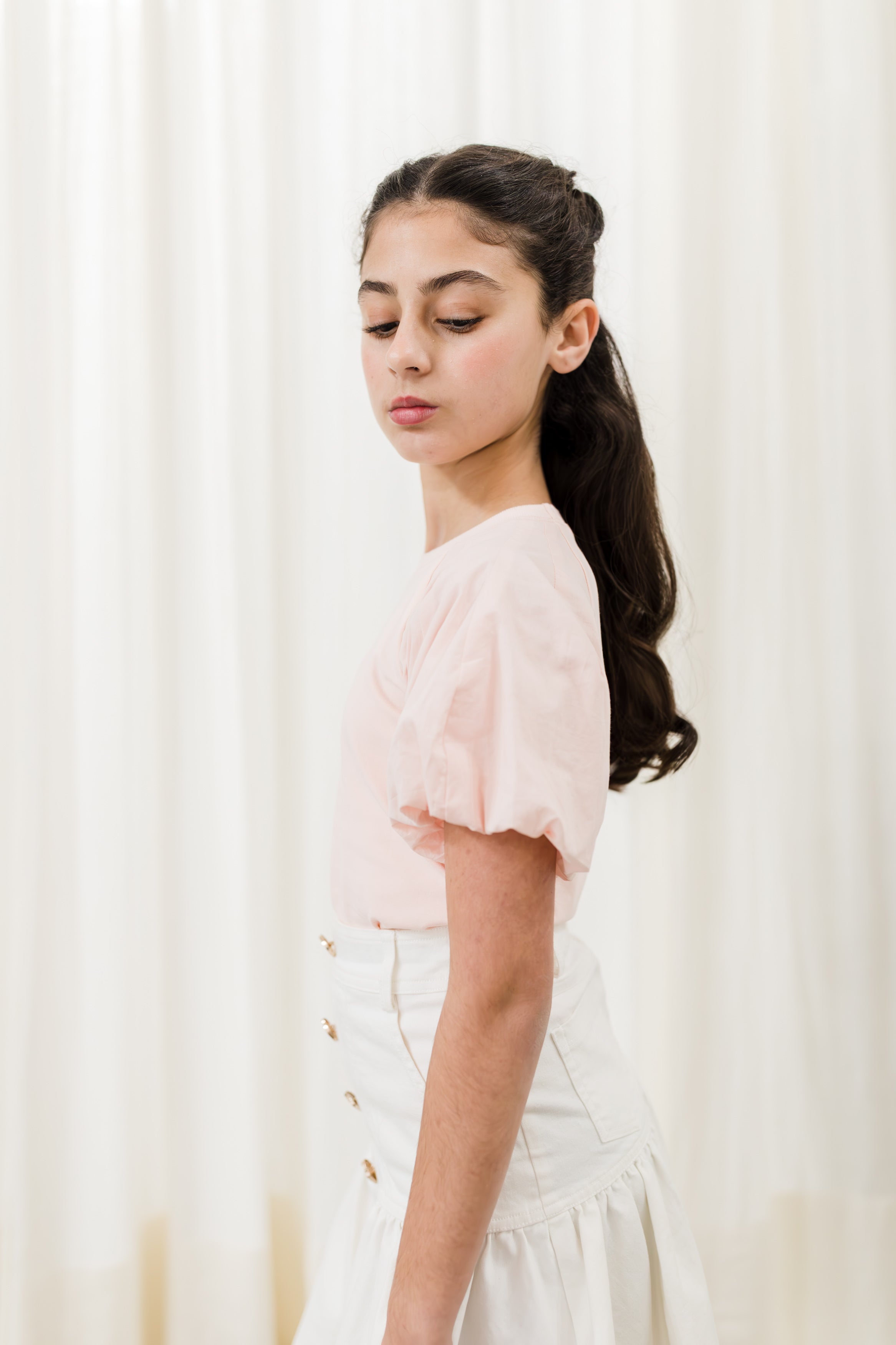 Steph By Petite Amalie White Denim Button Skirt