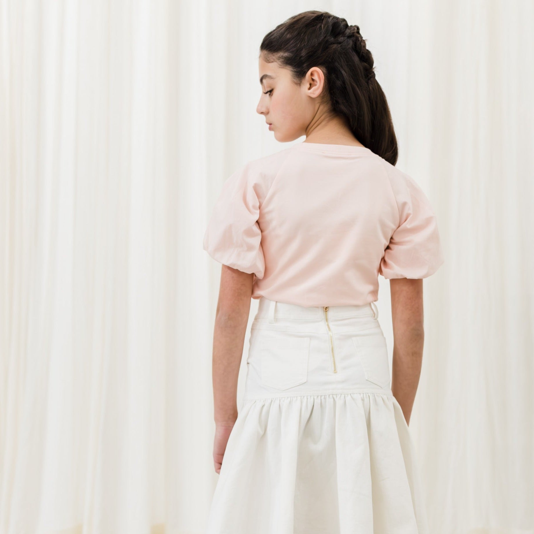 Steph By Petite Amalie White Denim Button Skirt