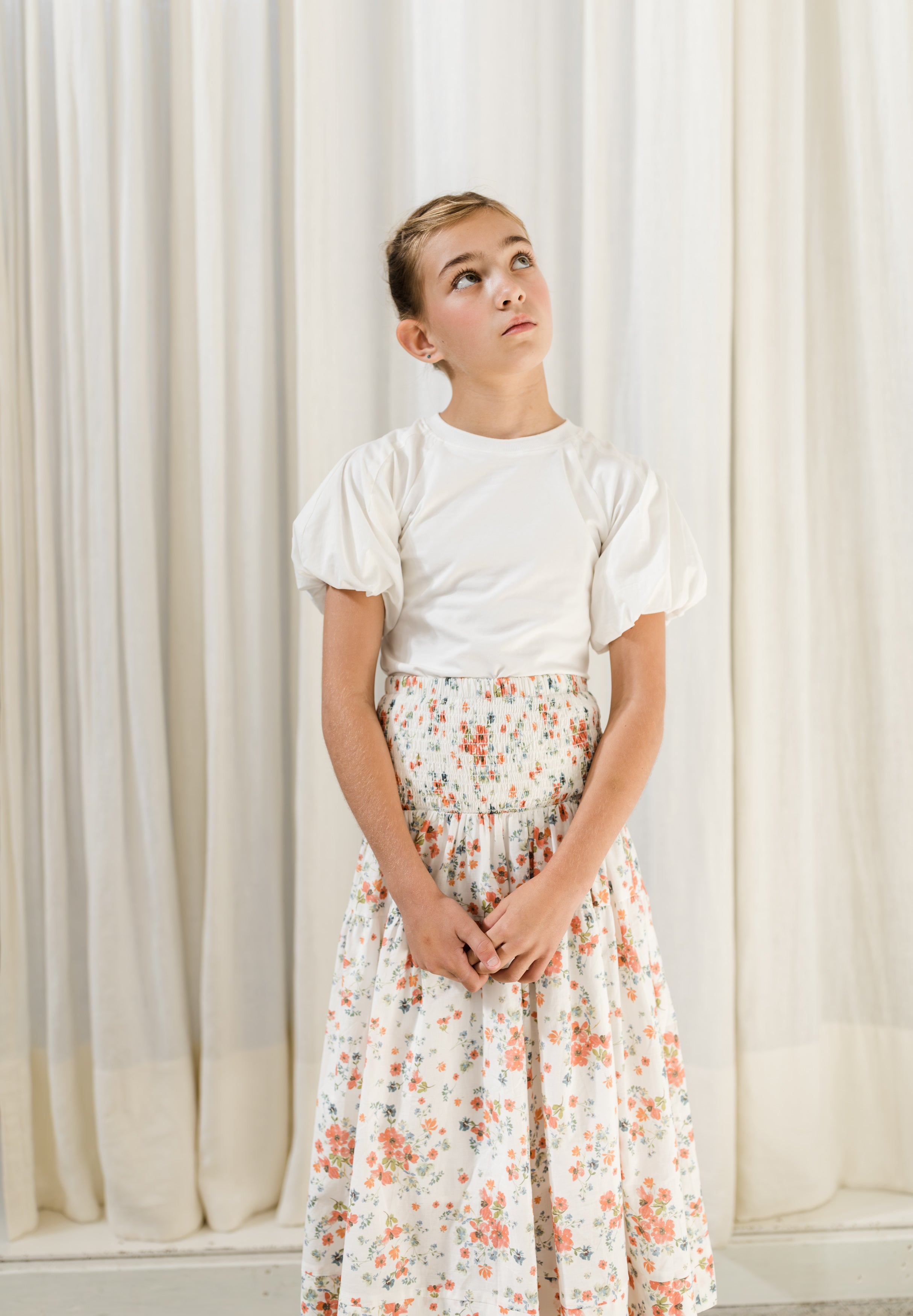 Steph By Petite Amalie Coral Floral Midi Skirt