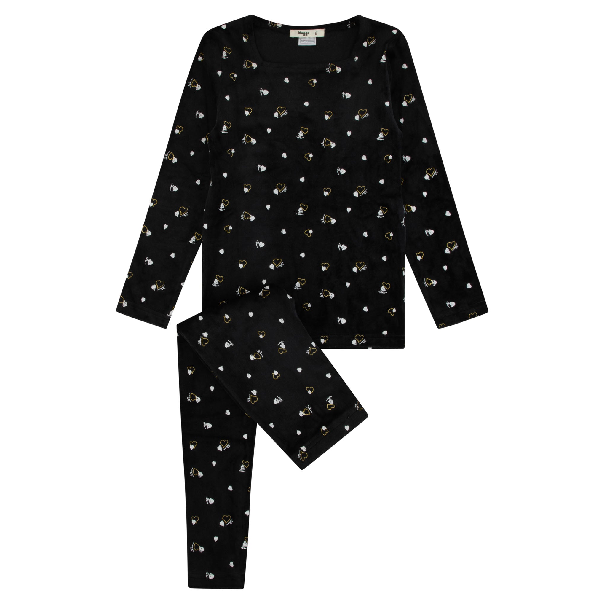 Noggi Black Gold And White Heart Print Pajama