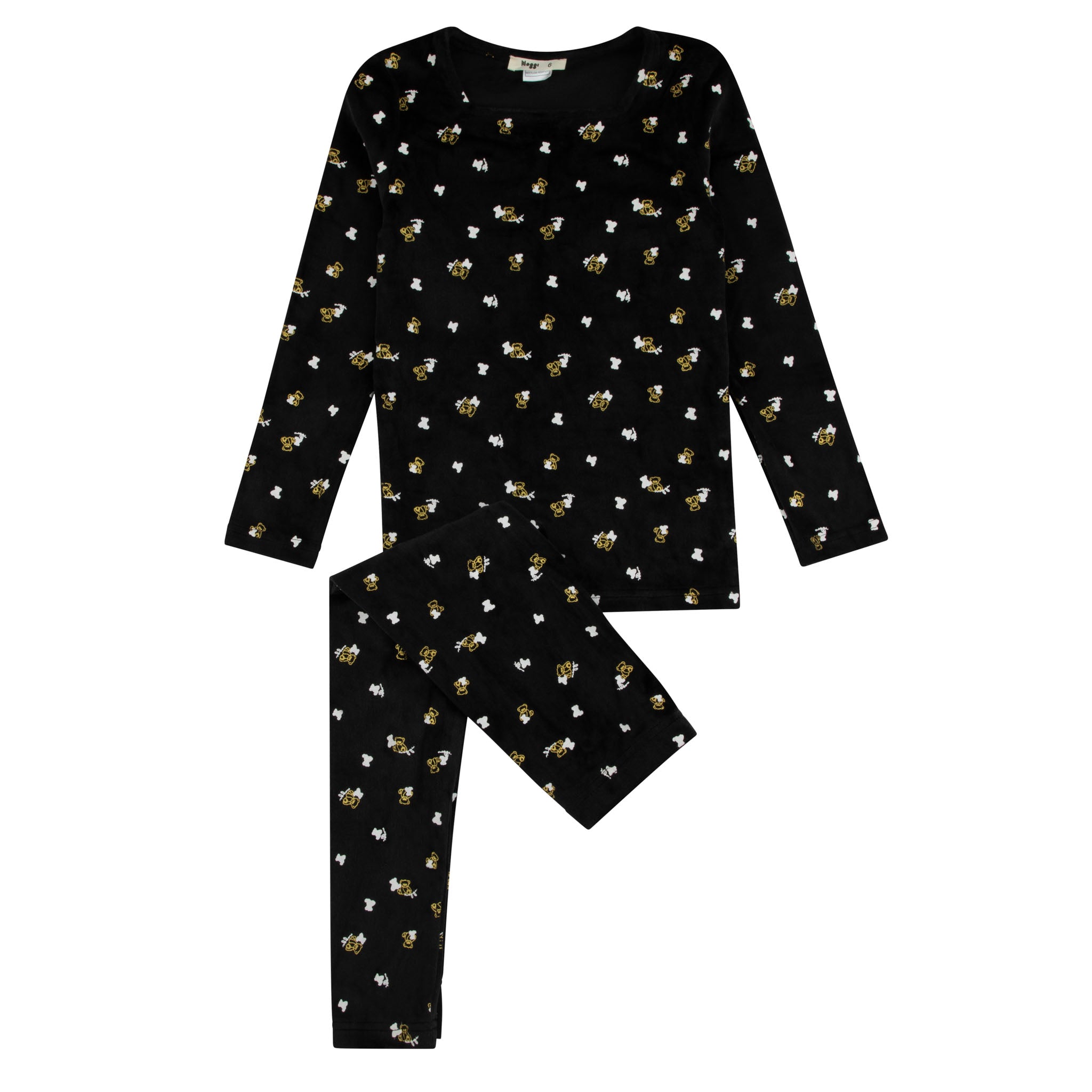 Noggi Black Gold And White Teddy Print Pajama