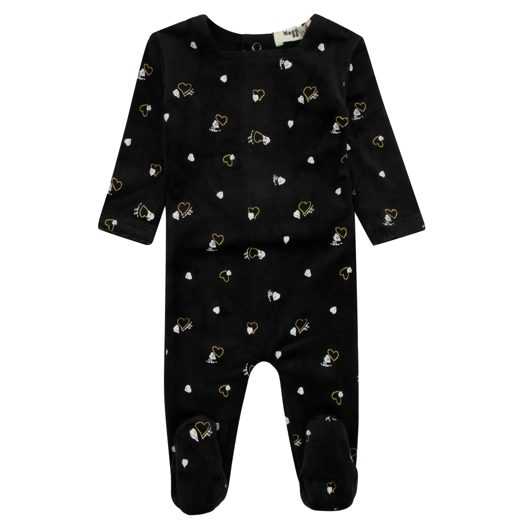 Noggi Black Gold And White Heart Print Footie