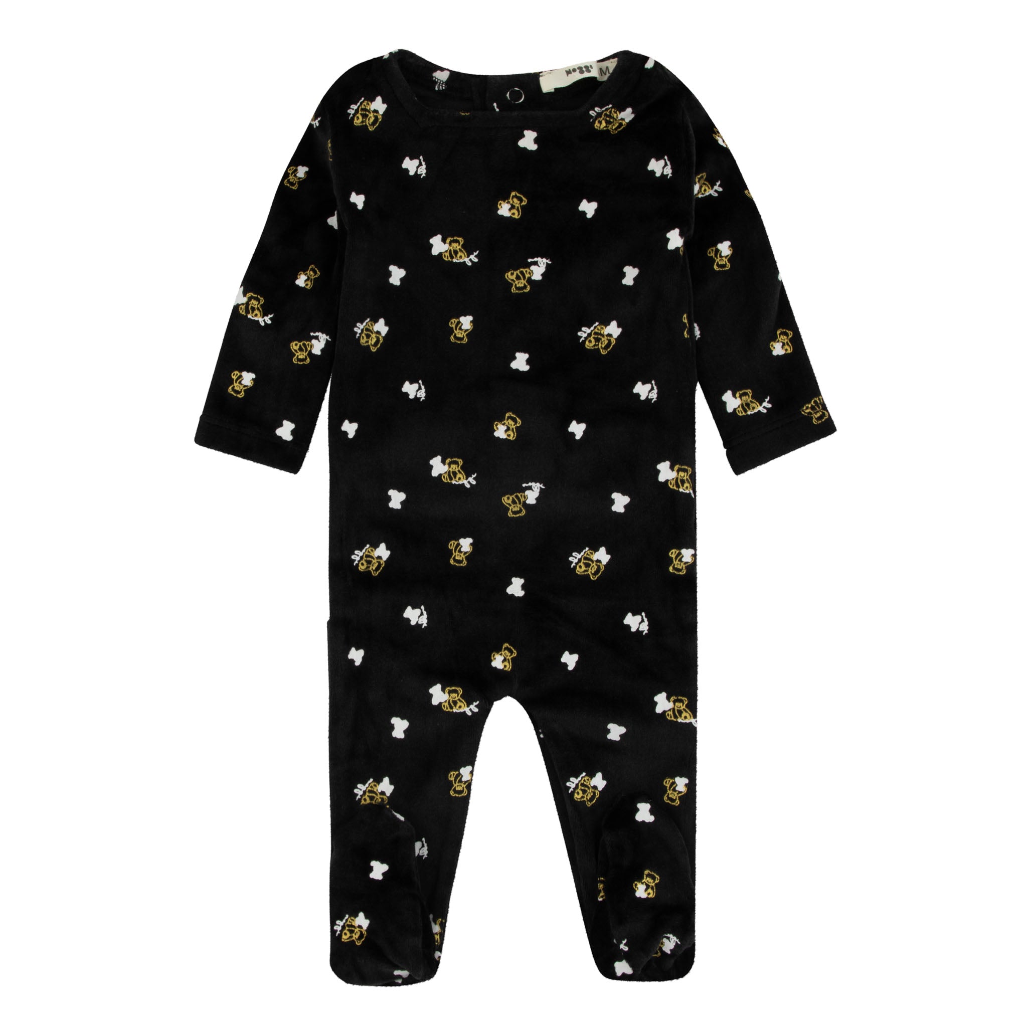 Noggi Black Gold And White Teddy Print Footie