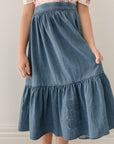 Steph By Petite Amalie Chambray Patchwork Skirt
