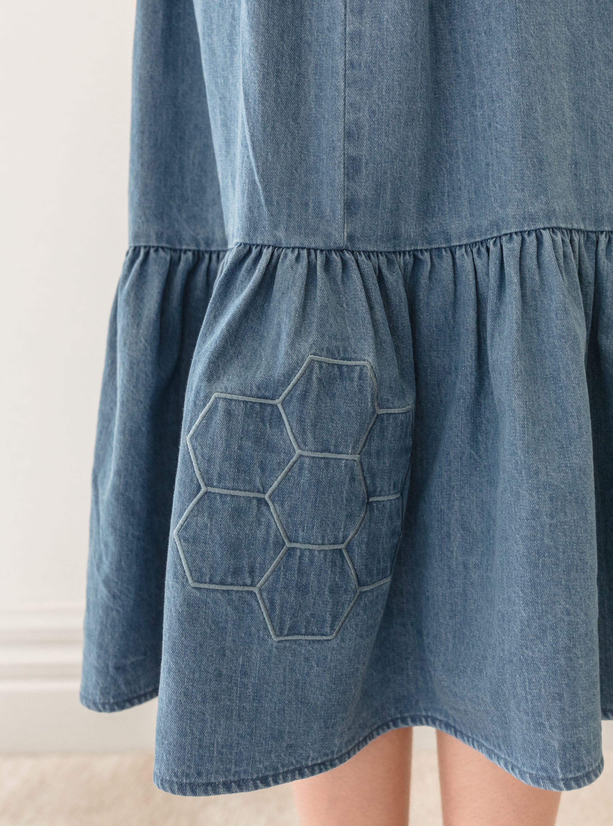 Steph By Petite Amalie Chambray Patchwork Skirt