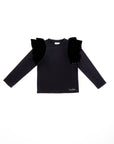 Nicole Miller Black Ruffle Sleeves Top