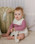 Mini P Embroidered Romper With Pink Cardigan