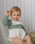 Mini P Embroidered Romper With Green Cardigan