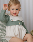 Mini P Embroidered Romper With Green Cardigan