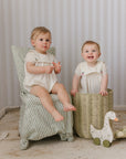 Mini P Embroidered Romper With Green Cardigan