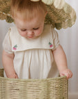 Mini P Embroidered Romper With Pink Cardigan