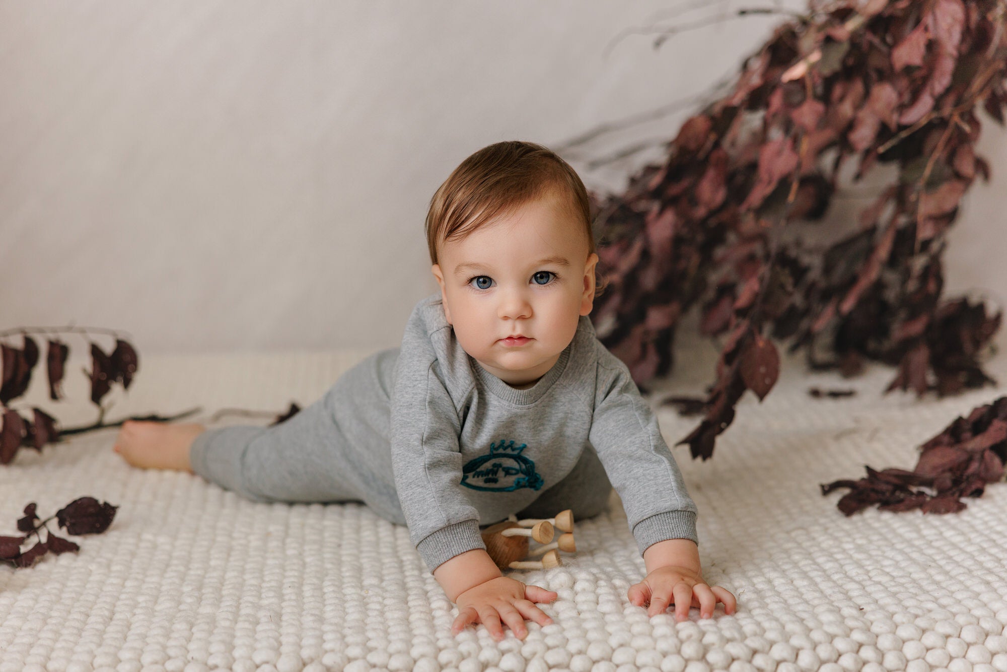 Mini P Velvet Emblem Jumper Grey / Teal