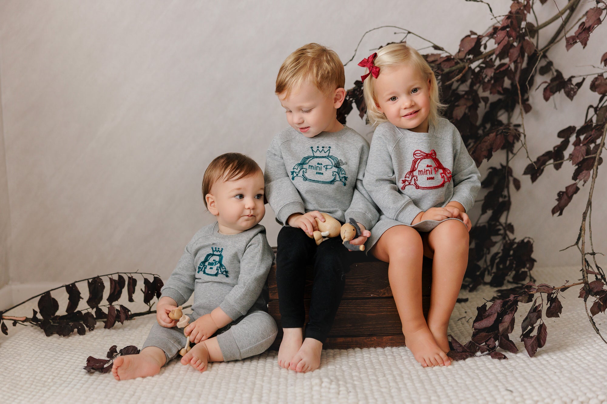 Mini P Velvet Emblem Jumper Grey / Teal