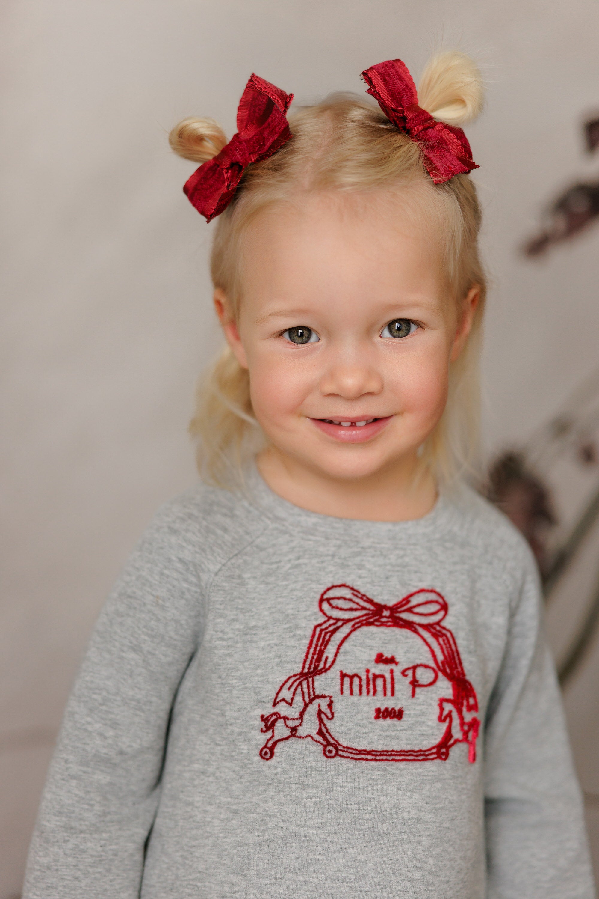 Mini P Grey Velvet Emblem Sweatshirt