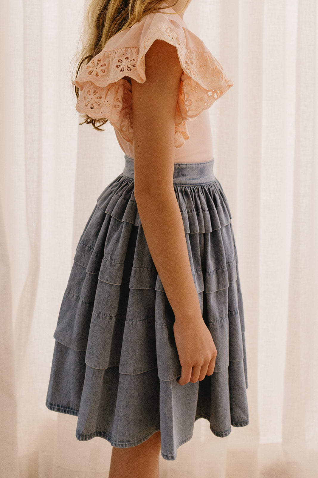 Steph By Petite Amalie Chambray Pleated Skirt