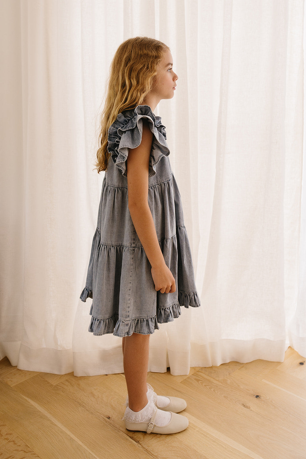 Steph By Petite Amalie Chambray Ruffle Dress
