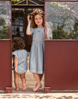 Orange Dimanche Sky Blue Textured Cotton Dress