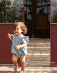 Orange Dimanche Sky Blue Textured Cotton Girl Romper