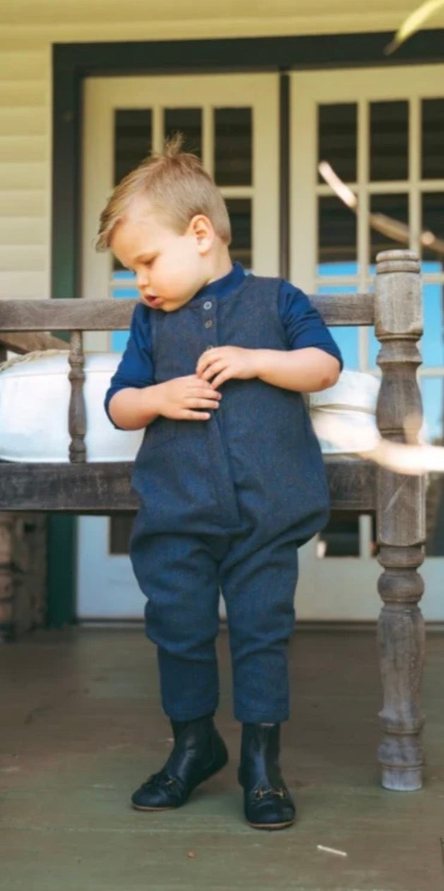 Calla Lili Blue Baby Boy Romper With Pocket