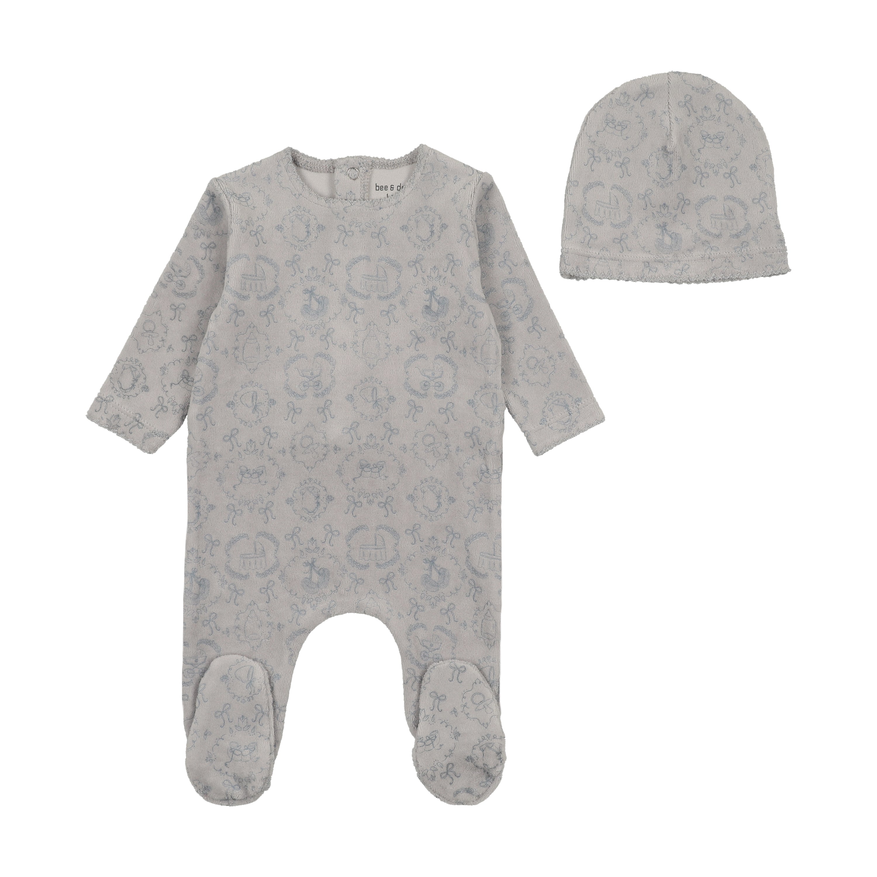 Bee And Dee Blue Cloud Baby Land Toile Footie + Hat