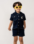 Birnham On The Sea Indigo Button Down Shorts Set