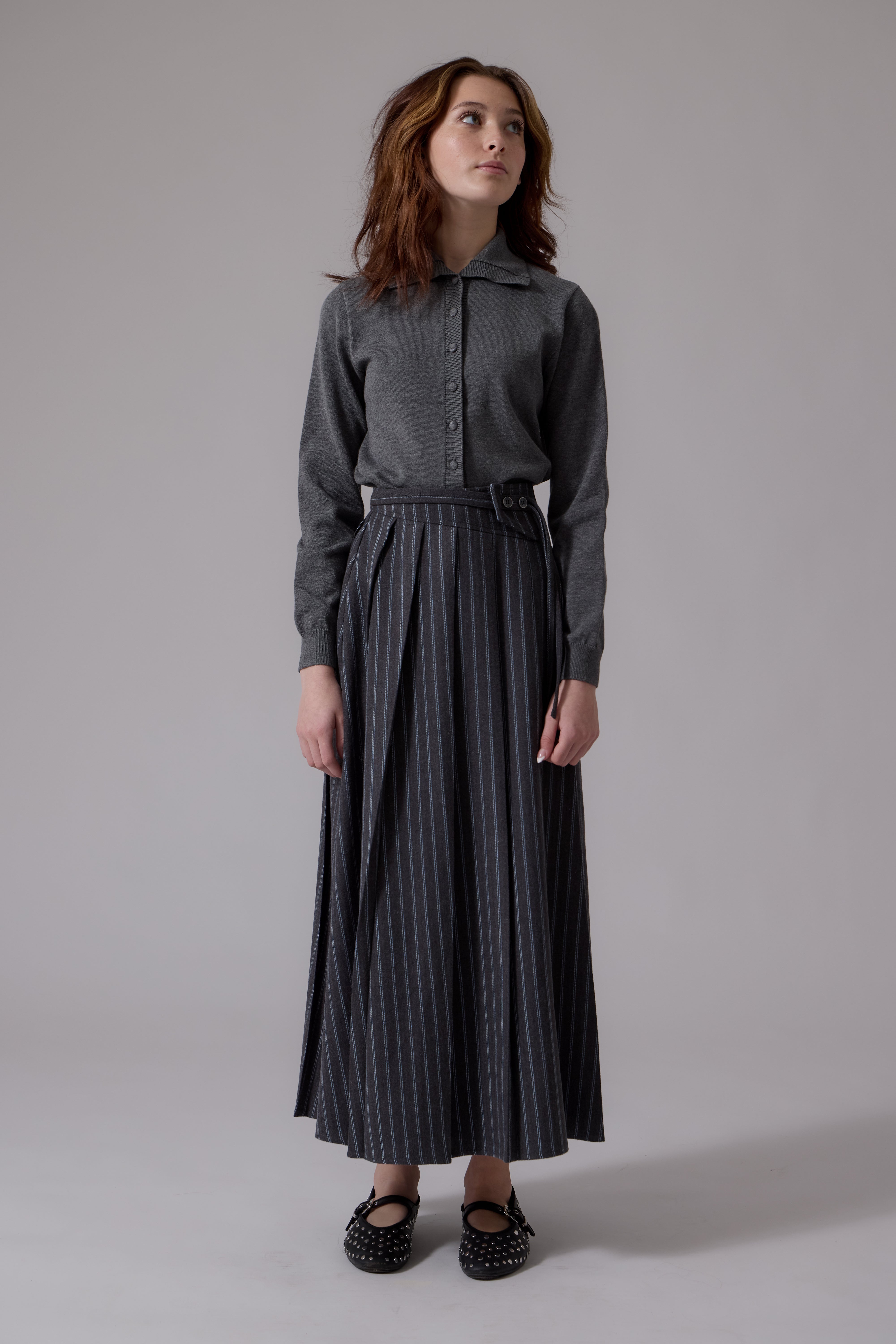 Soir Grey Lyla Midi Skirt