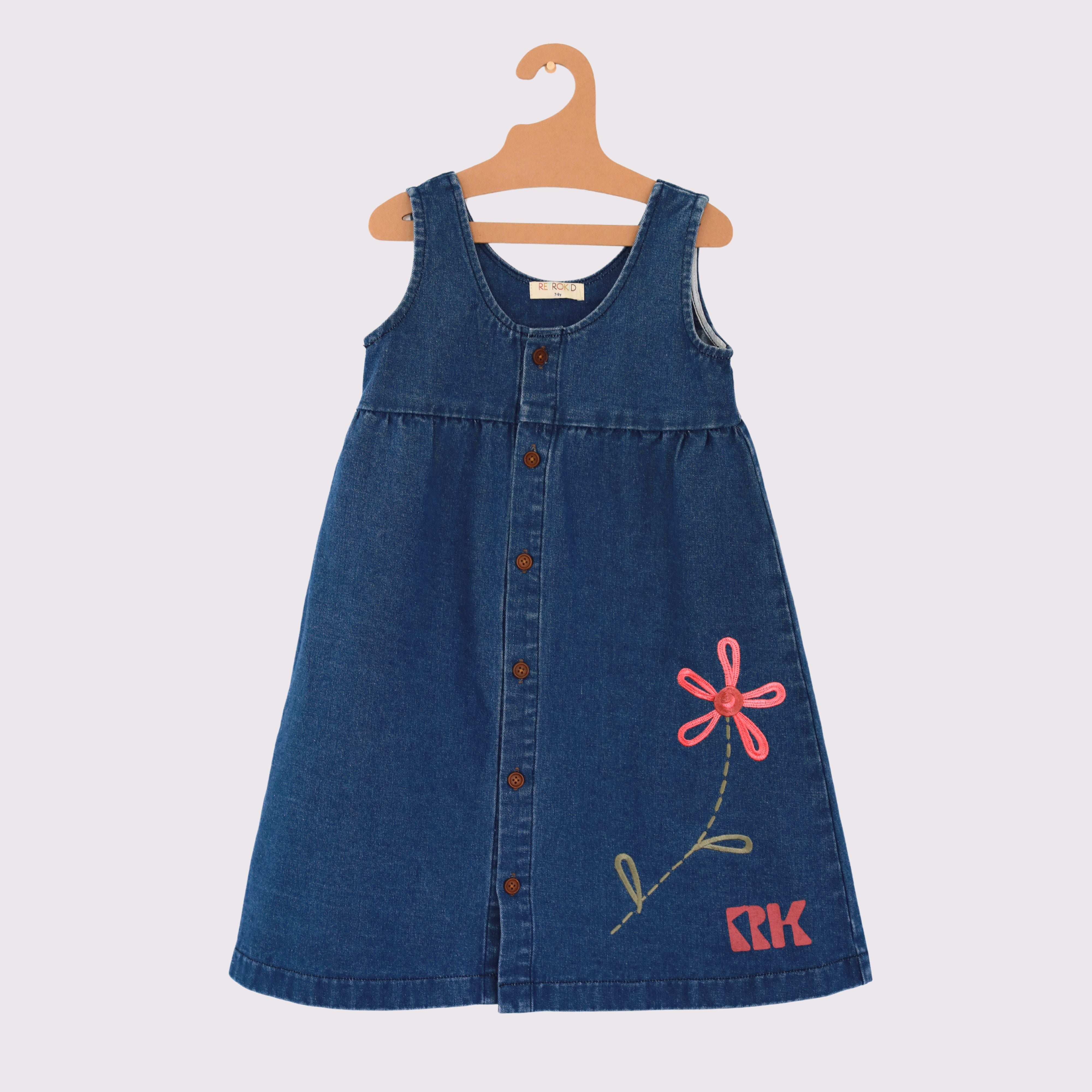 Retrokid Denim Cora Flower Embroidered Jean Sundress